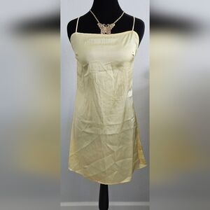 Reclaimed Vintage Satin Slip Dress Yellow Spaghetti Strap Mini NWOT Size 4.